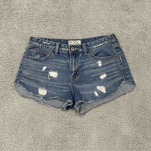 Free People Jean Shorts Womens 28 Blue Cut Off Frayed Distressed Denim High Rise
